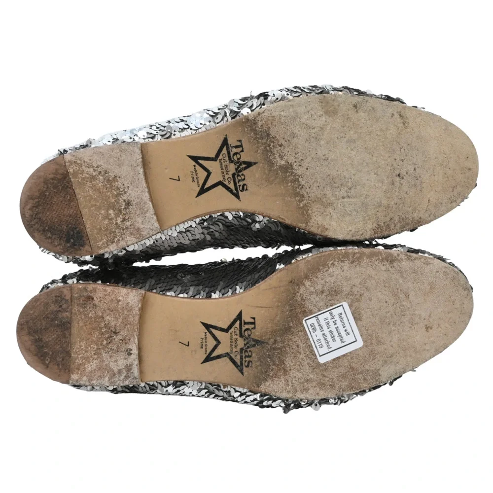 CHANEL Silver Sequin Loafers Estimated Size 7